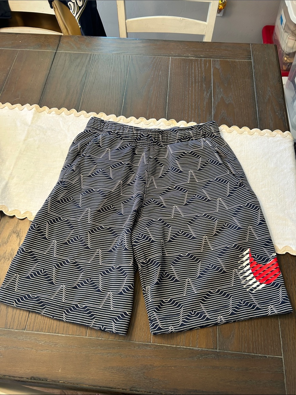 Nike Navy Fleece Shorts with Striped Waistband Detail